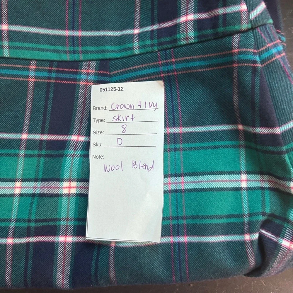 Crown Any Ivy‎ Wool Plaid Mini Skirt Green 8